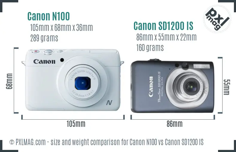 Canon N100 vs Canon SD1200 IS size comparison