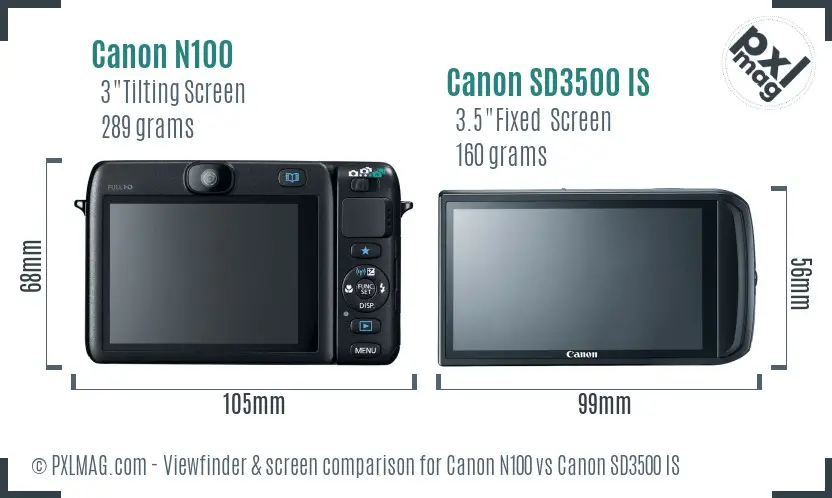 Canon N100 vs Canon SD3500 IS Screen and Viewfinder comparison