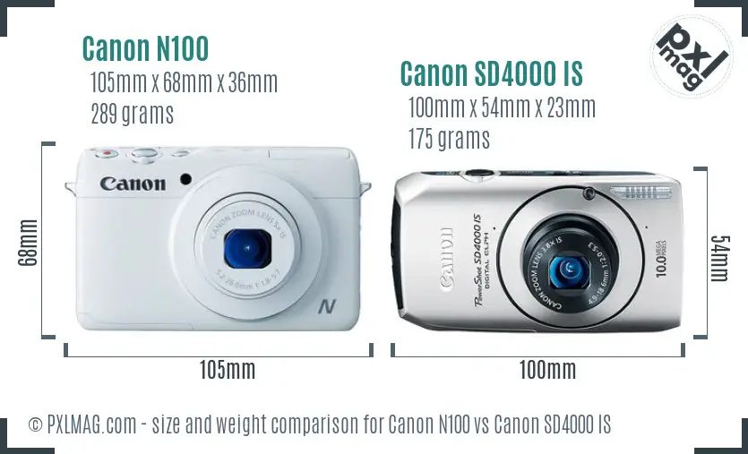 Canon N100 vs Canon SD4000 IS size comparison