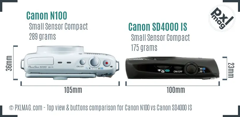 Canon N100 vs Canon SD4000 IS top view buttons comparison