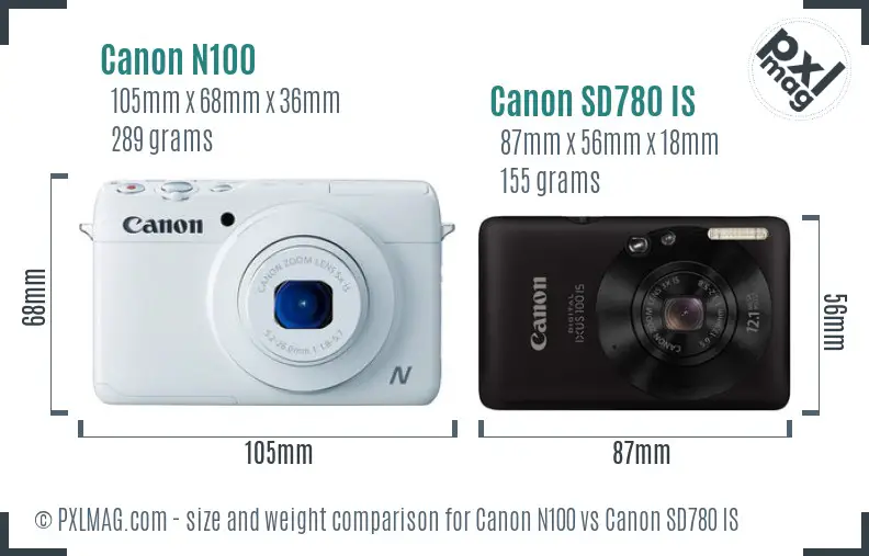 Canon N100 vs Canon SD780 IS size comparison