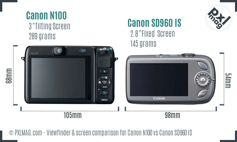Canon N100 vs Canon SD960 IS Screen and Viewfinder comparison