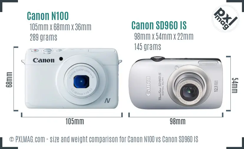 Canon N100 vs Canon SD960 IS size comparison