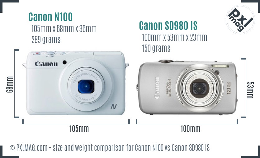 Canon N100 vs Canon SD980 IS size comparison Canon N100 vs Canon SD980 IS size comparison