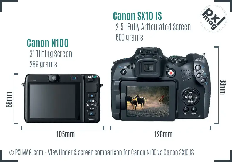 Canon N100 vs Canon SX10 IS Screen and Viewfinder comparison