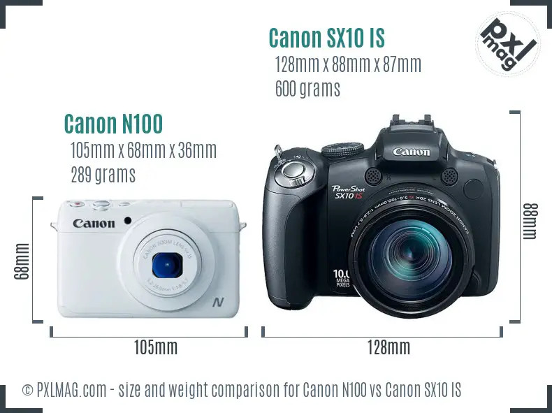 Canon N100 vs Canon SX10 IS size comparison