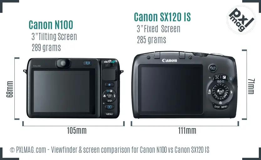 Canon N100 vs Canon SX120 IS Screen and Viewfinder comparison