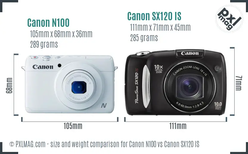 Canon N100 vs Canon SX120 IS size comparison Canon N100 vs Canon SX120 IS size comparison