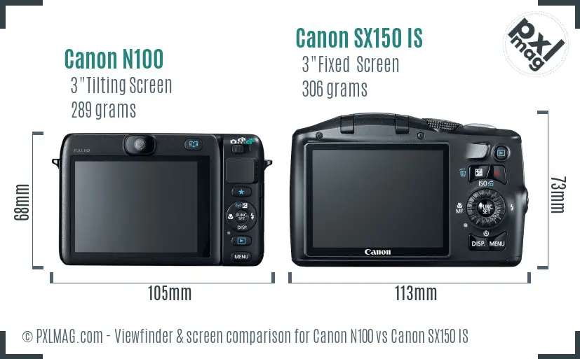 Canon N100 vs Canon SX150 IS Screen and Viewfinder comparison