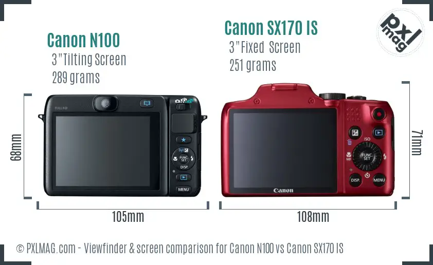 Canon N100 vs Canon SX170 IS Screen and Viewfinder comparison