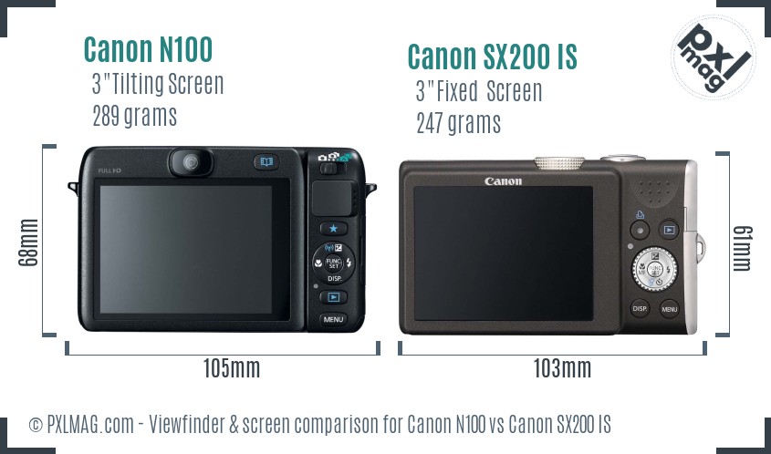 Canon N100 vs Canon SX200 IS Screen and Viewfinder comparison
