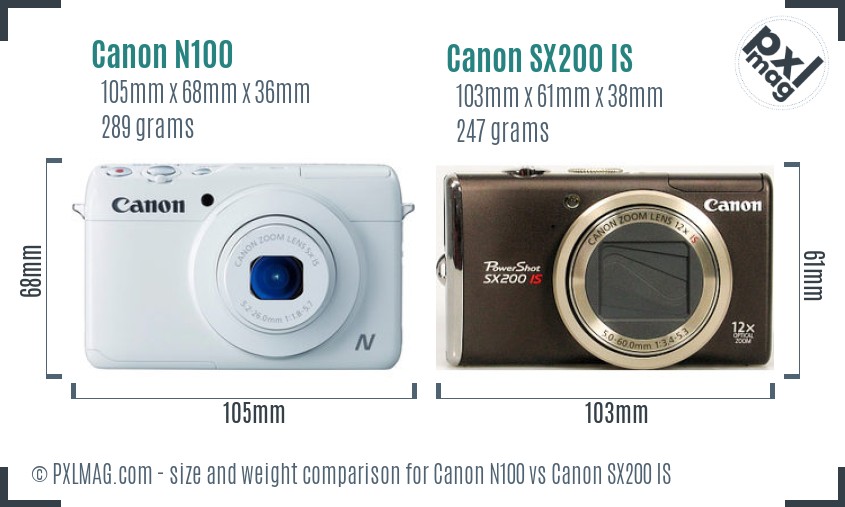 Canon N100 vs Canon SX200 IS size comparison