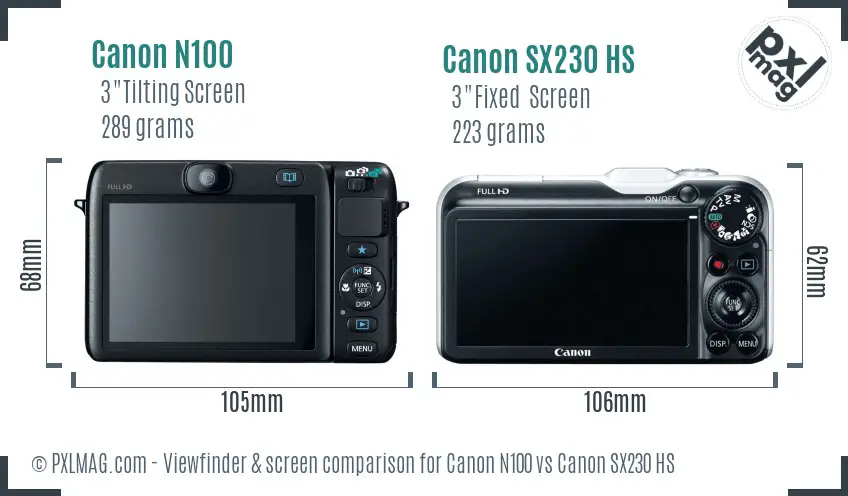 Canon N100 vs Canon SX230 HS Screen and Viewfinder comparison