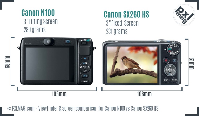 Canon N100 vs Canon SX260 HS Screen and Viewfinder comparison