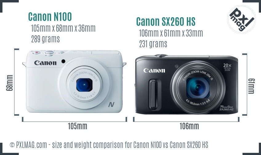 Canon N100 vs Canon SX260 HS size comparison