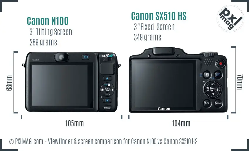 Canon N100 vs Canon SX510 HS Screen and Viewfinder comparison