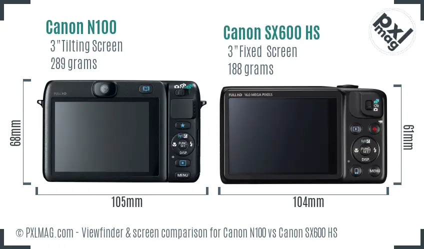 Canon N100 vs Canon SX600 HS Screen and Viewfinder comparison
