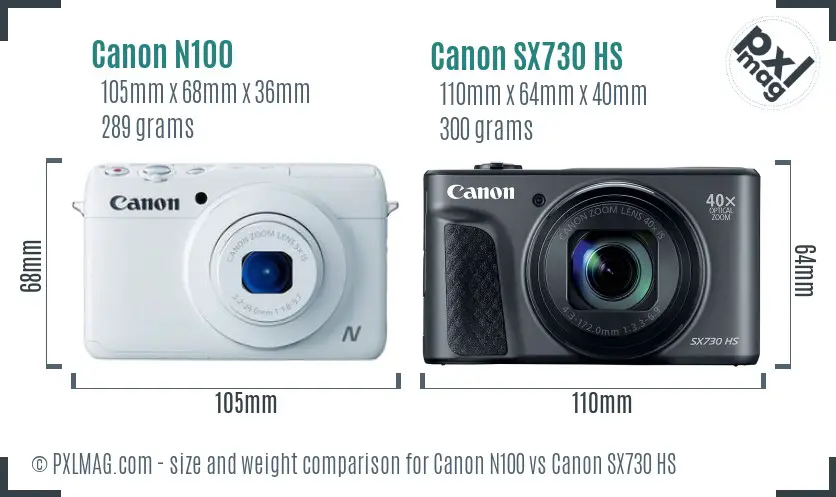 Canon N100 vs Canon SX730 HS size comparison Canon N100 vs Canon SX730 HS size comparison