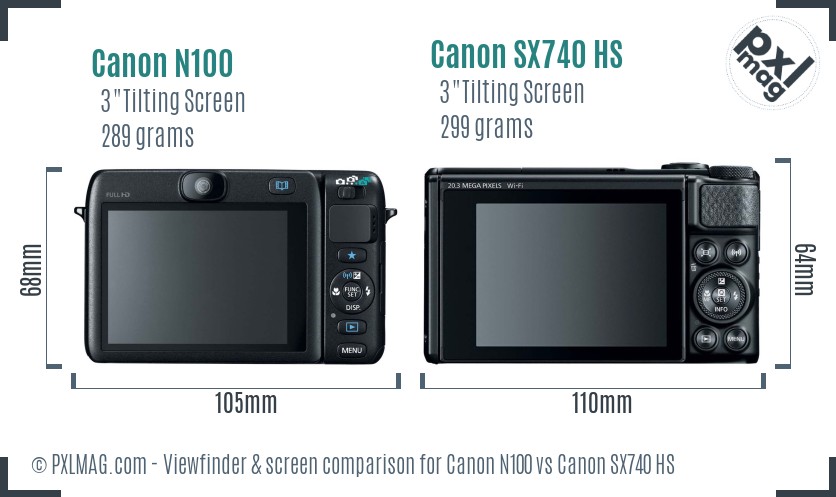 Canon N100 vs Canon SX740 HS Screen and Viewfinder comparison