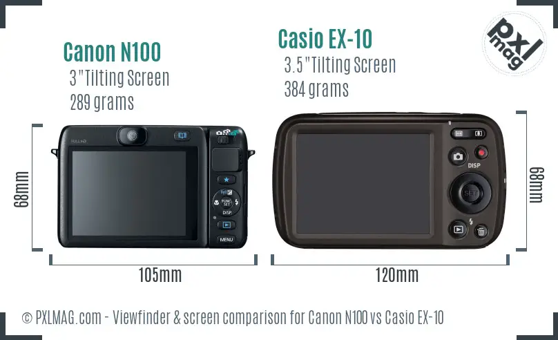 Canon N100 vs Casio EX-10 Screen and Viewfinder comparison