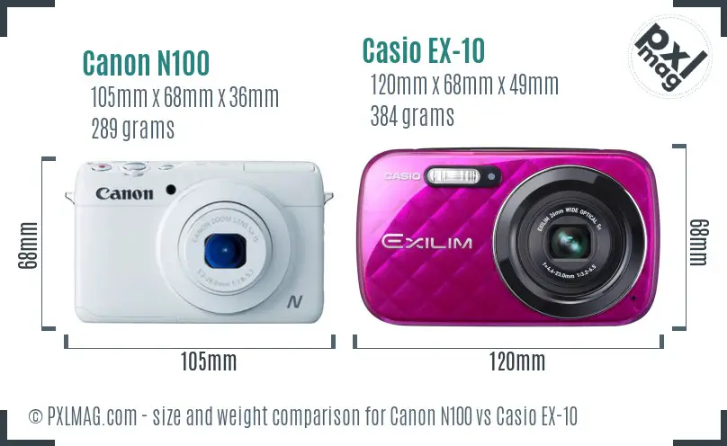 Canon N100 vs Casio EX-10 size comparison
