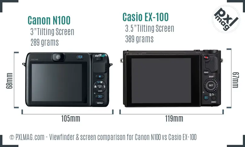 Canon N100 vs Casio EX-100 Screen and Viewfinder comparison