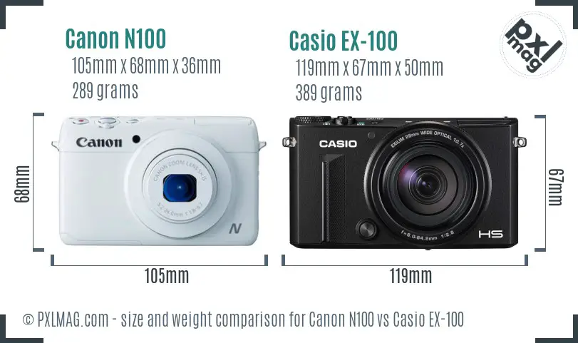 Canon N100 vs Casio EX-100 size comparison