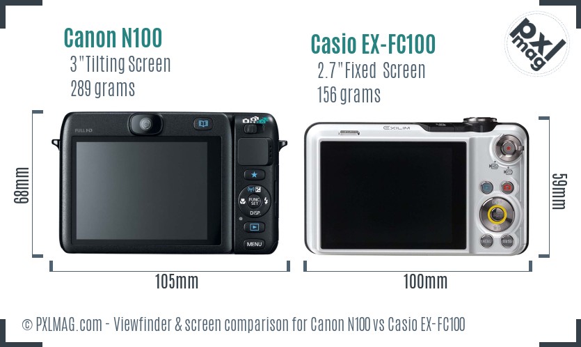 Canon N100 vs Casio EX-FC100 Screen and Viewfinder comparison