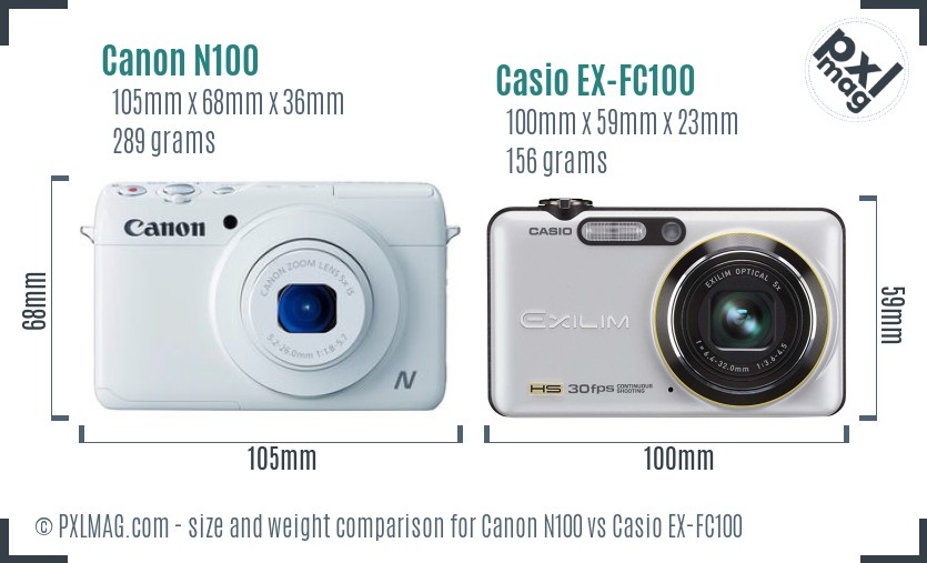 Canon N100 vs Casio EX-FC100 size comparison Canon N100 vs Casio EX-FC100 size comparison