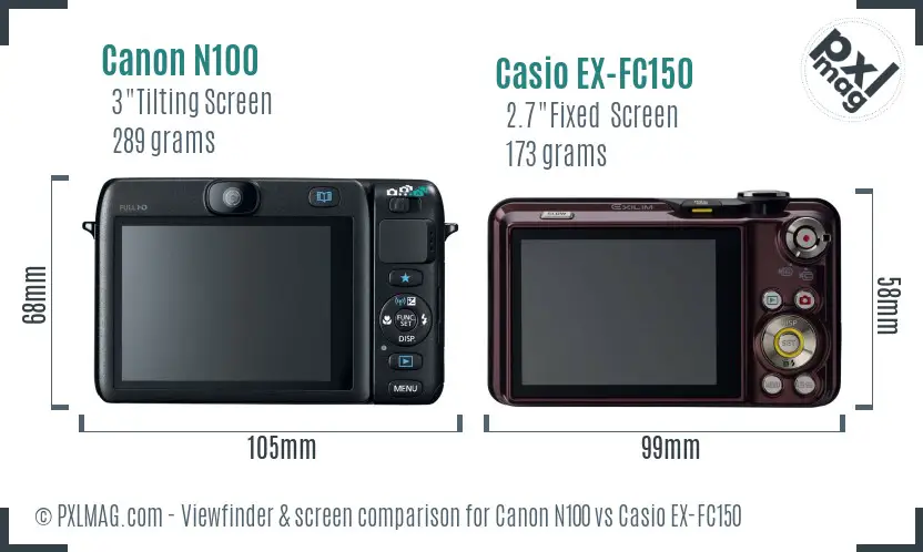 Canon N100 vs Casio EX-FC150 Screen and Viewfinder comparison