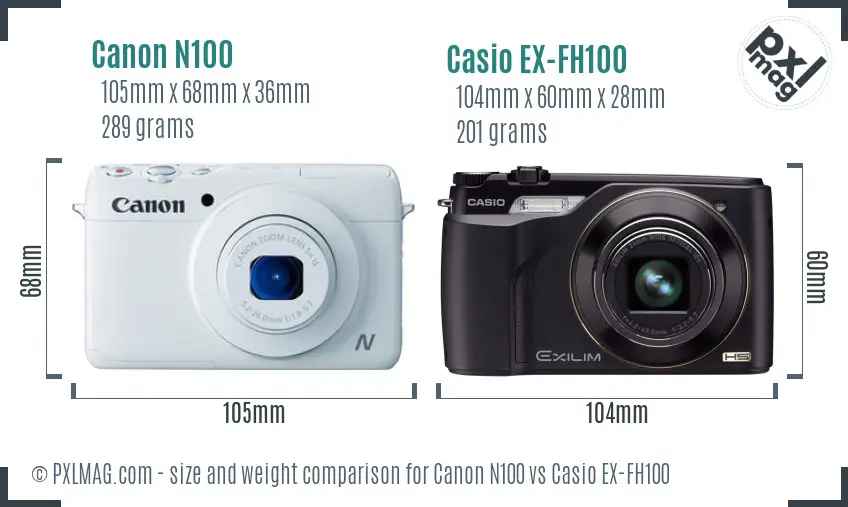 Canon N100 vs Casio EX-FH100 size comparison Canon N100 vs Casio EX-FH100 size comparison
