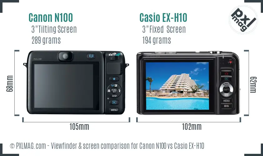 Canon N100 vs Casio EX-H10 Screen and Viewfinder comparison