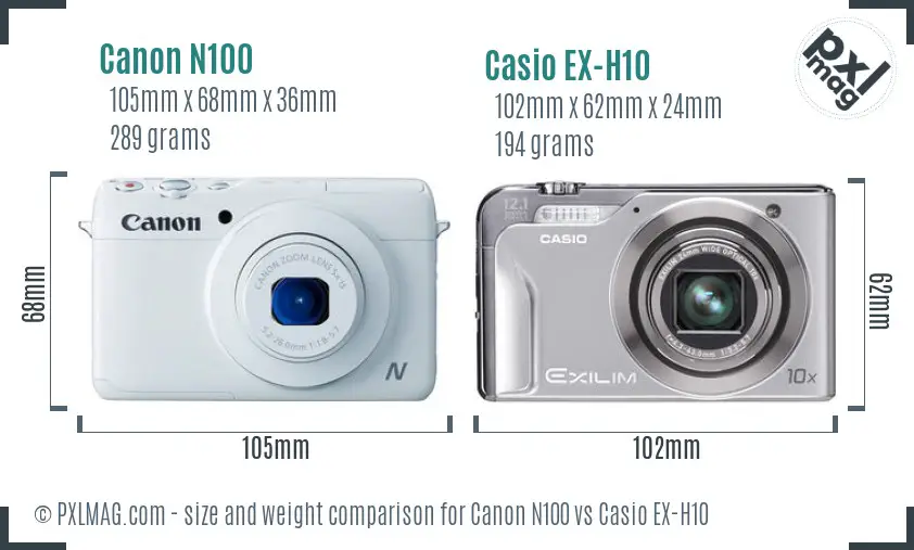 Canon N100 vs Casio EX-H10 size comparison