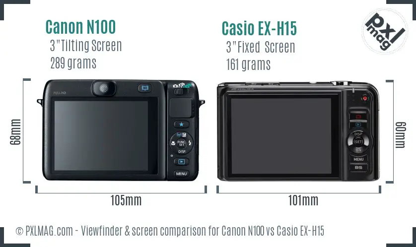 Canon N100 vs Casio EX-H15 Screen and Viewfinder comparison