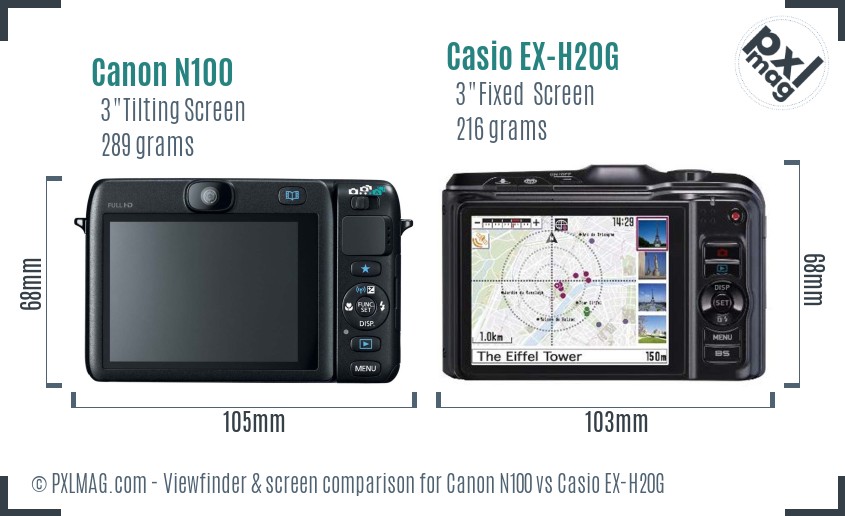 Canon N100 vs Casio EX-H20G Screen and Viewfinder comparison