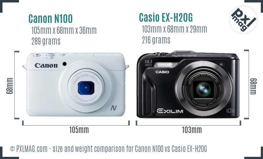 Canon N100 vs Casio EX-H20G size comparison
