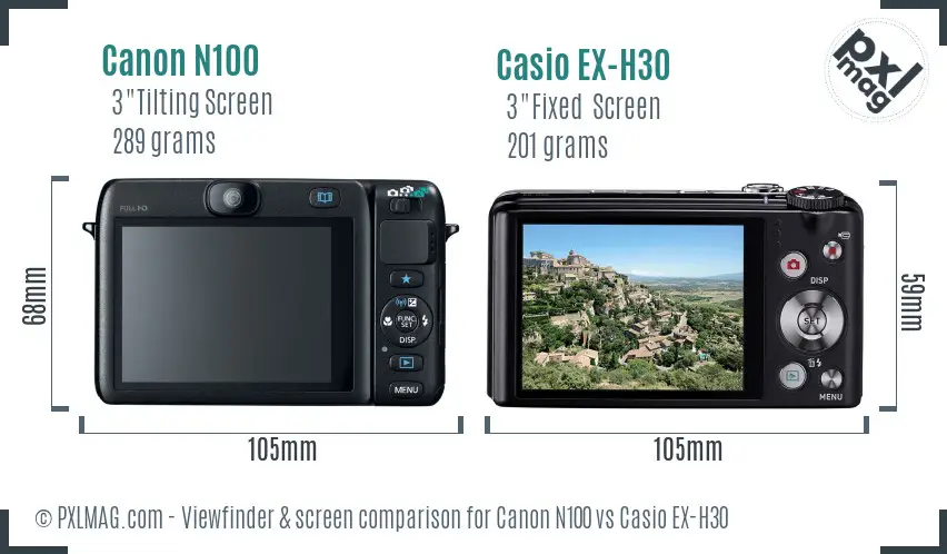 Canon N100 vs Casio EX-H30 Screen and Viewfinder comparison