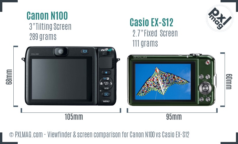 Canon N100 vs Casio EX-S12 Screen and Viewfinder comparison