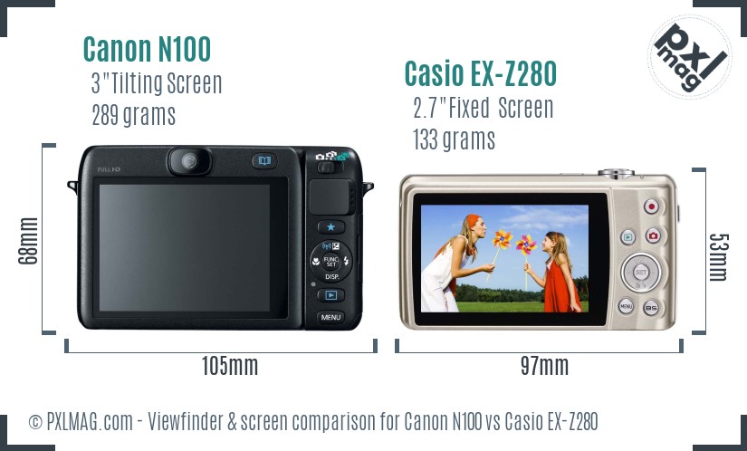 Canon N100 vs Casio EX-Z280 Screen and Viewfinder comparison
