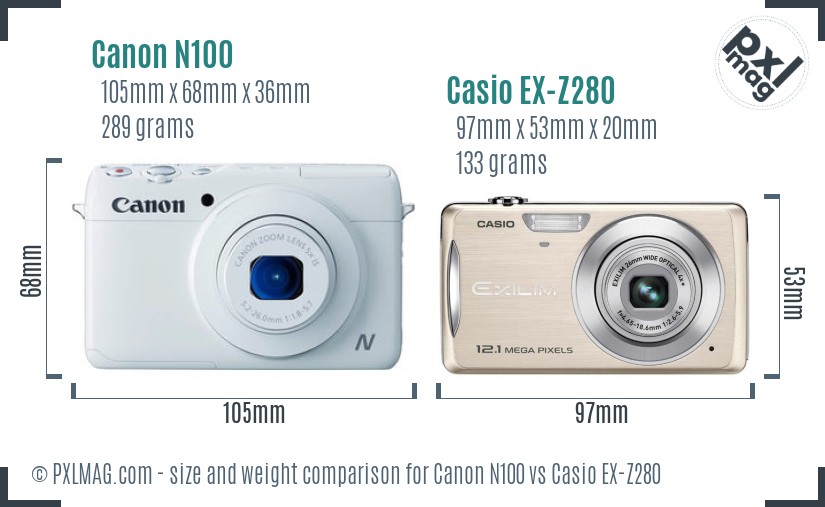 Canon N100 vs Casio EX-Z280 size comparison Canon N100 vs Casio EX-Z280 size comparison