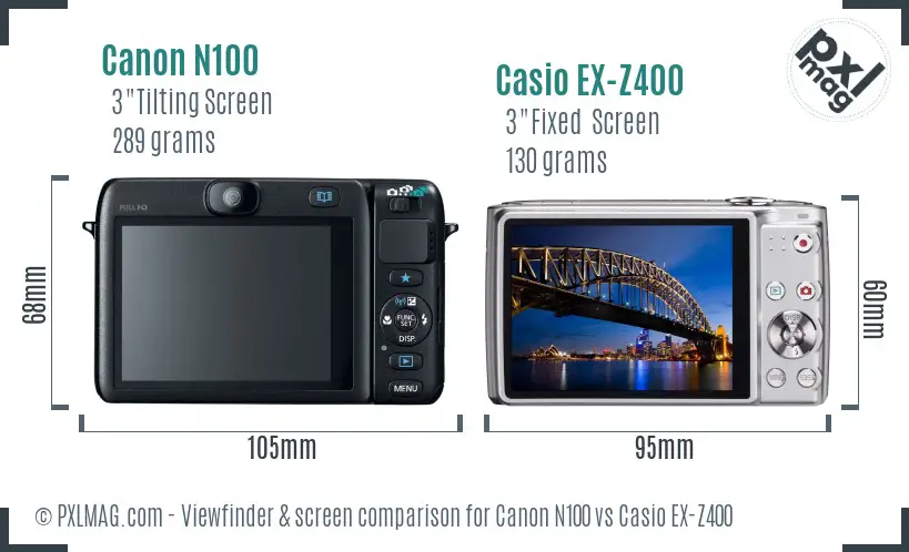 Canon N100 vs Casio EX-Z400 Screen and Viewfinder comparison