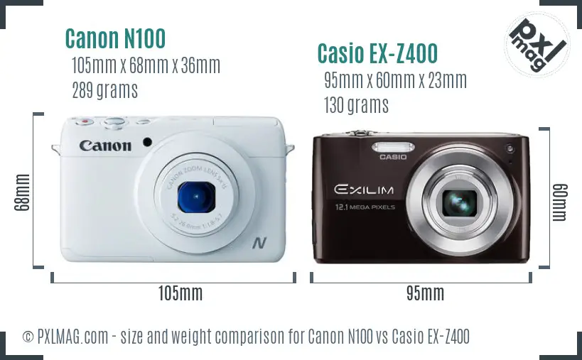 Canon N100 vs Casio EX-Z400 size comparison