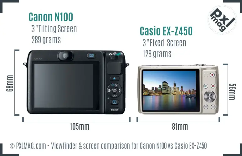 Canon N100 vs Casio EX-Z450 Screen and Viewfinder comparison