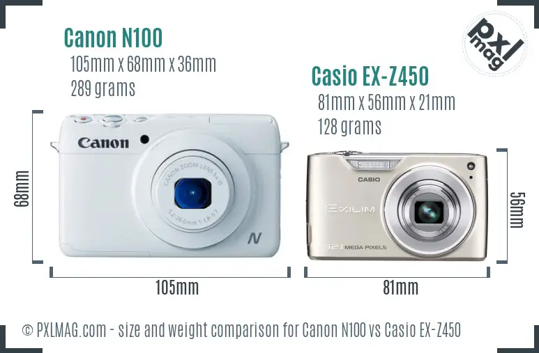 Canon N100 vs Casio EX-Z450 size comparison