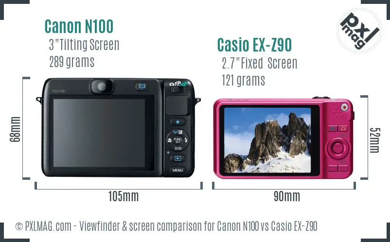 Canon N100 vs Casio EX-Z90 Screen and Viewfinder comparison