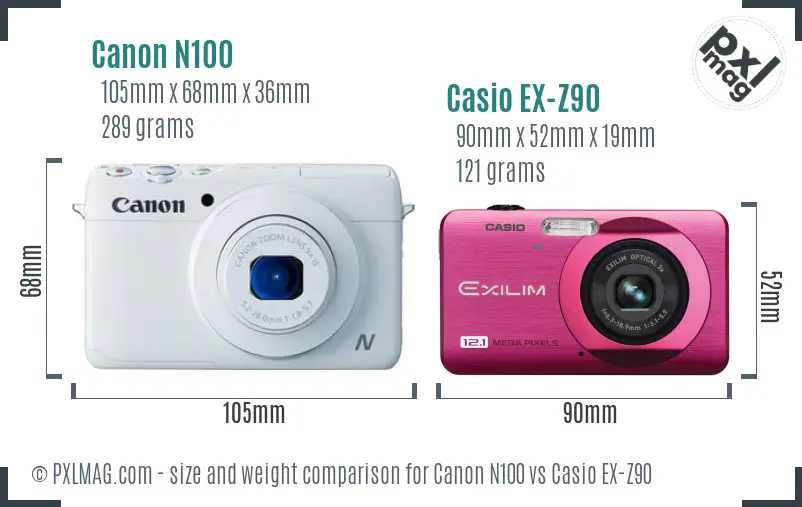 Canon N100 vs Casio EX-Z90 size comparison