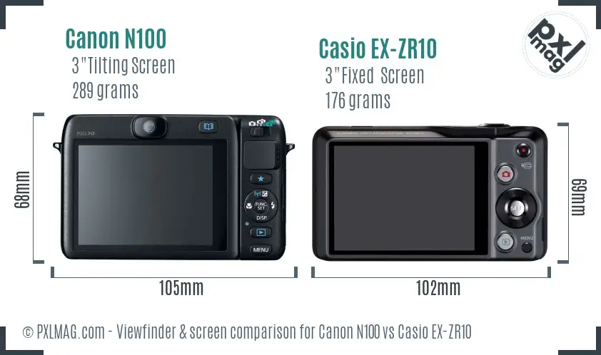 Canon N100 vs Casio EX-ZR10 Screen and Viewfinder comparison