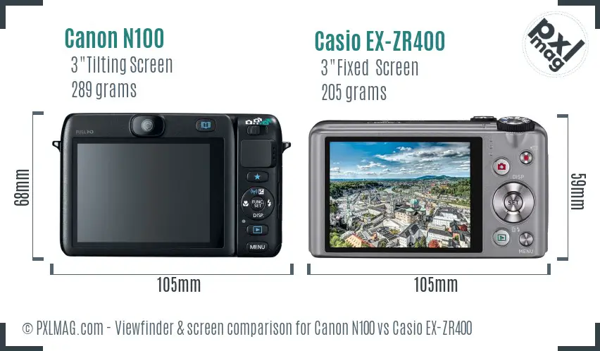 Canon N100 vs Casio EX-ZR400 Screen and Viewfinder comparison