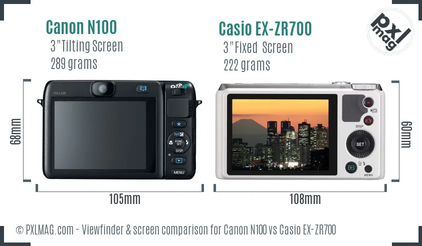 Canon N100 vs Casio EX-ZR700 Screen and Viewfinder comparison