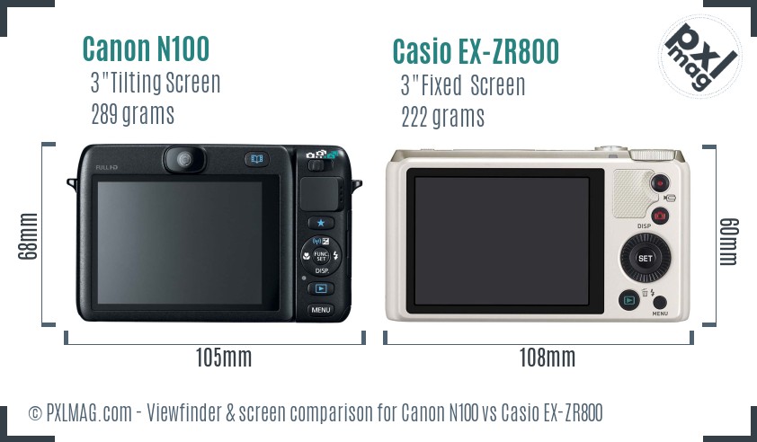 Canon N100 vs Casio EX-ZR800 Screen and Viewfinder comparison